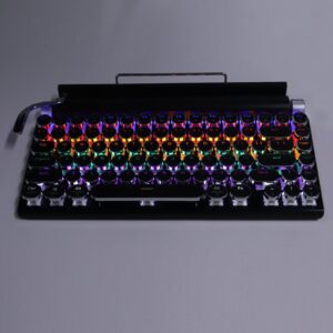 Pomya Typewriter Style Mechanical Gaming Keyboard, Retro Round 83 Keys Keycap LED RGB Backlit USB Wired Keyboards for Game and Office, Support 3 Mode Connection (Black)