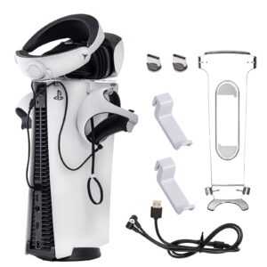 PS VR2 Headset Stand with Controller Hook and Fast Charging Cable - All-in-One PS VR2 Accessories with Magnetic Suction Head - 4 in 1 Kit