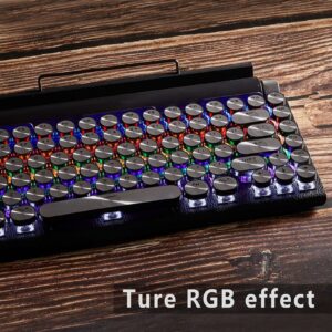 Typewriter Keyboard Mechanical, Typewriter Retro Mechanical Gaming Keyboard with RGB Backlight 83 Keys Metal Round Keycap, Retro Typewriter Keyboard for PC (Black)