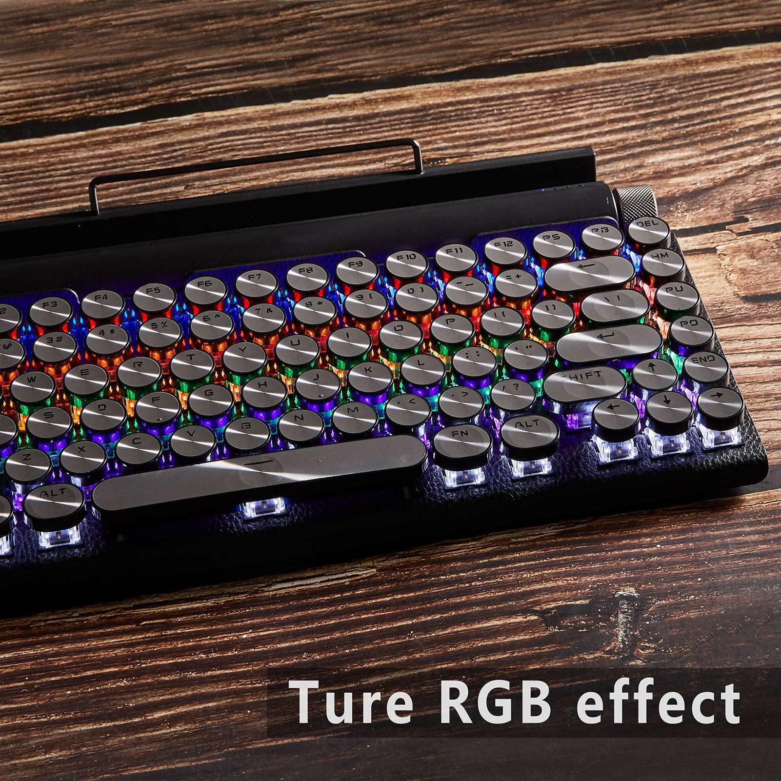 Typewriter Keyboard Mechanical, Typewriter Retro Mechanical Gaming Keyboard with RGB Backlight 83 Keys Metal Round Keycap, Retro Typewriter Keyboard for PC (Black)