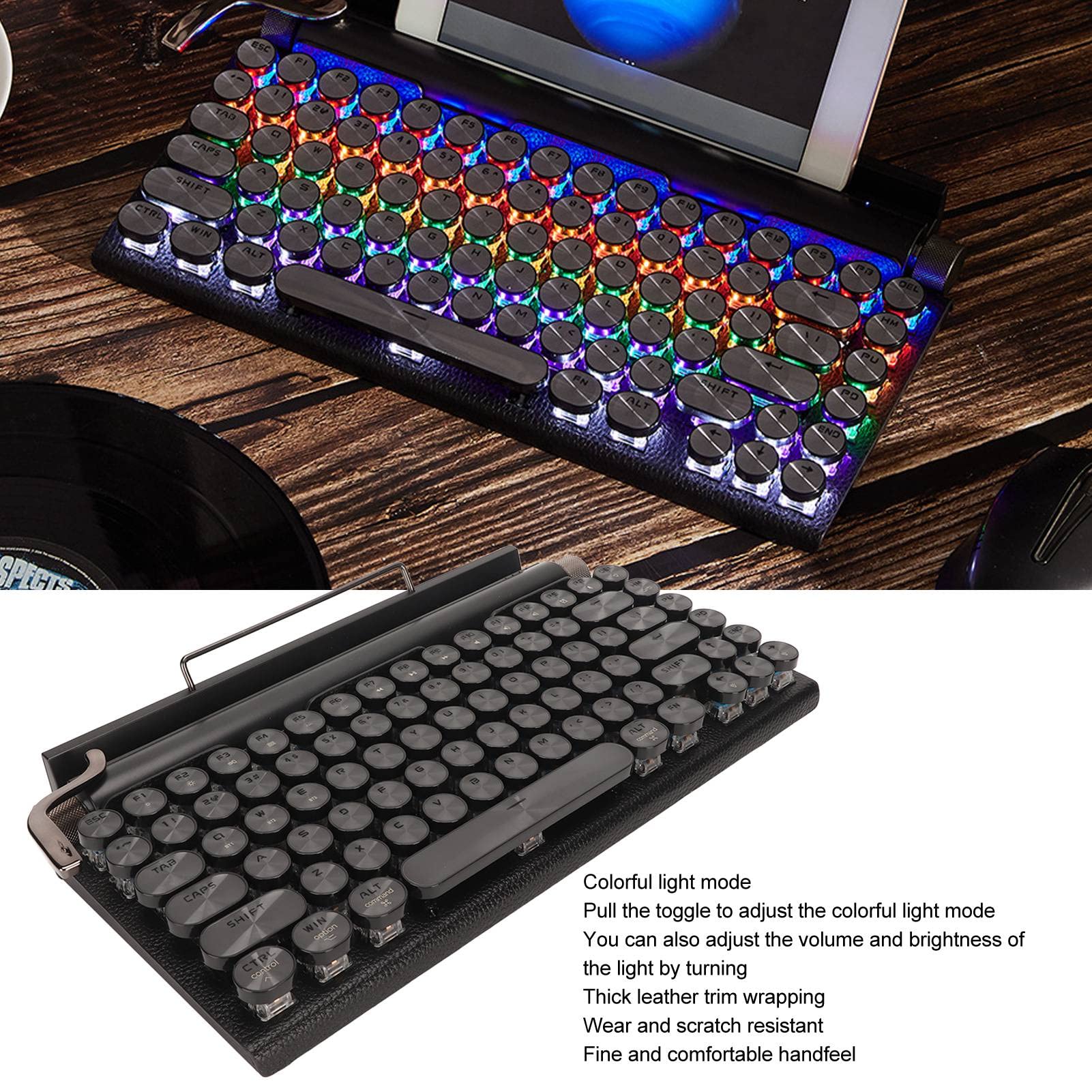 Typewriter Keyboard Mechanical, Typewriter Retro Mechanical Gaming Keyboard with RGB Backlight 83 Keys Metal Round Keycap, Retro Typewriter Keyboard for PC (Black)