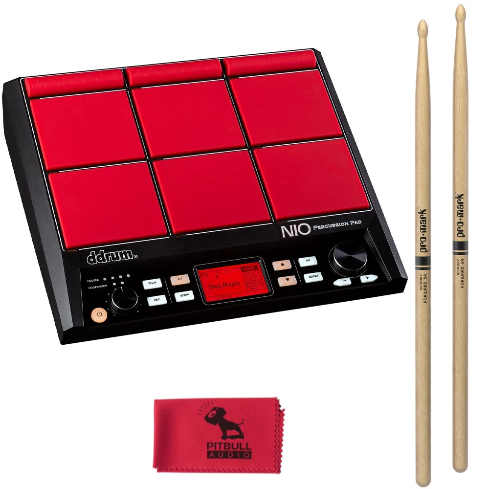 ddrum NIO 9-Pad Drum-Trigger Percussion Pad, 30 Preset Kits, MIDI I/O w/Drumsticks & Cloth