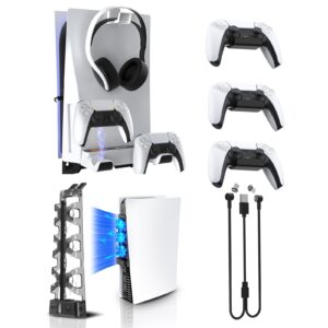 nexigo ps5 accessories essential kit, ps5 wall mount kit with charging station, cooling fan with led light, efficient cooling system, wall mount set for psvr2 controllers, hanging near or behind tv