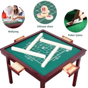 MJTABLE Wooden Mahjong Table, 35" Folding Square Card Tables, Wear-Resistant Nylon Desktop, Board Game Domino Table, Poker Cards, Mahjong, Board Games