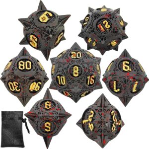 ahdkejg metal dnd dice set 7pcs d&d dungeons and dragons gifts polyhedral giant dice mtg d and d rpg role playing pathfinder table games accessories d20 d12 d10 d% d8 d6 d4-black gold blood dot