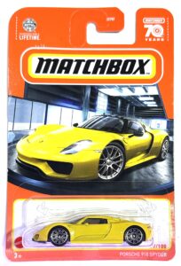 matchbox - porsche 918 spyder - yellow - matchbox 70 years - 2023 - mint/nrmint - ships bubble wrapped in a correctly sized box