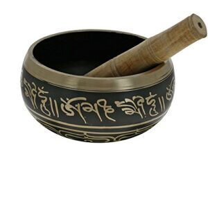 Crafts'man Meditation Tibetan Singing Bowl with Ancient Scriptures & Brass Antique Finish Unique Gift Ideas, 4 Inch…