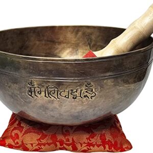 Devyom 10" Large Hand Hammered Himalayan Full Moon Singing Bowl Meditation Healing Bowl With Mallet And Silk Cushion