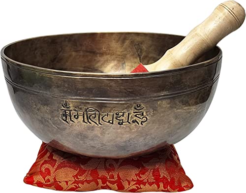 Devyom 10" Large Hand Hammered Himalayan Full Moon Singing Bowl Meditation Healing Bowl With Mallet And Silk Cushion