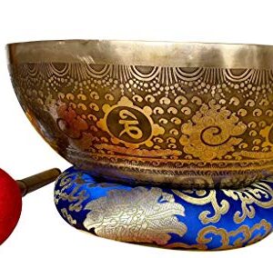 14" Master Healing Mantra Carved Meditation Tibetan Singing Bowl,Tibetan Bowls, free singing bowl cushion,striker and drum stick.