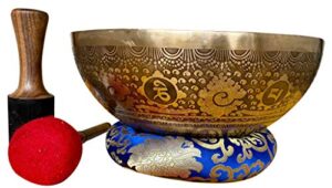 14" master healing mantra carved meditation tibetan singing bowl,tibetan bowls, free singing bowl cushion,striker and drum stick.