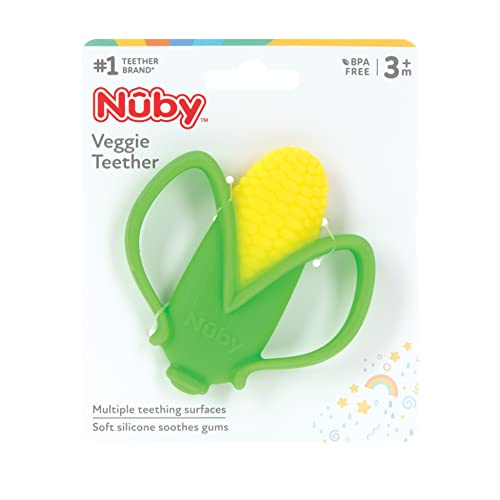 Nuby Veggie Teether for Teething Relief - Soft Baby Teething Toy - 3+ Months - Corn