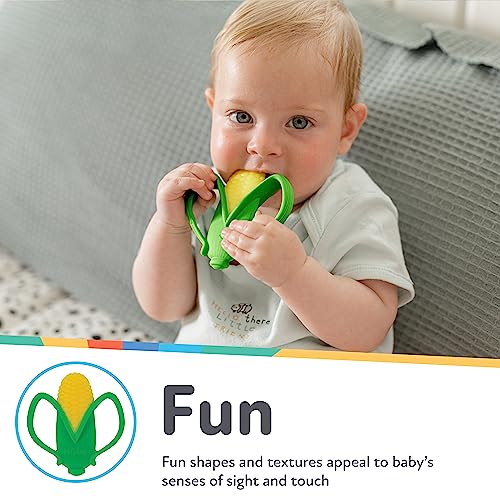 Nuby Veggie Teether for Teething Relief - Soft Baby Teething Toy - 3+ Months - Corn