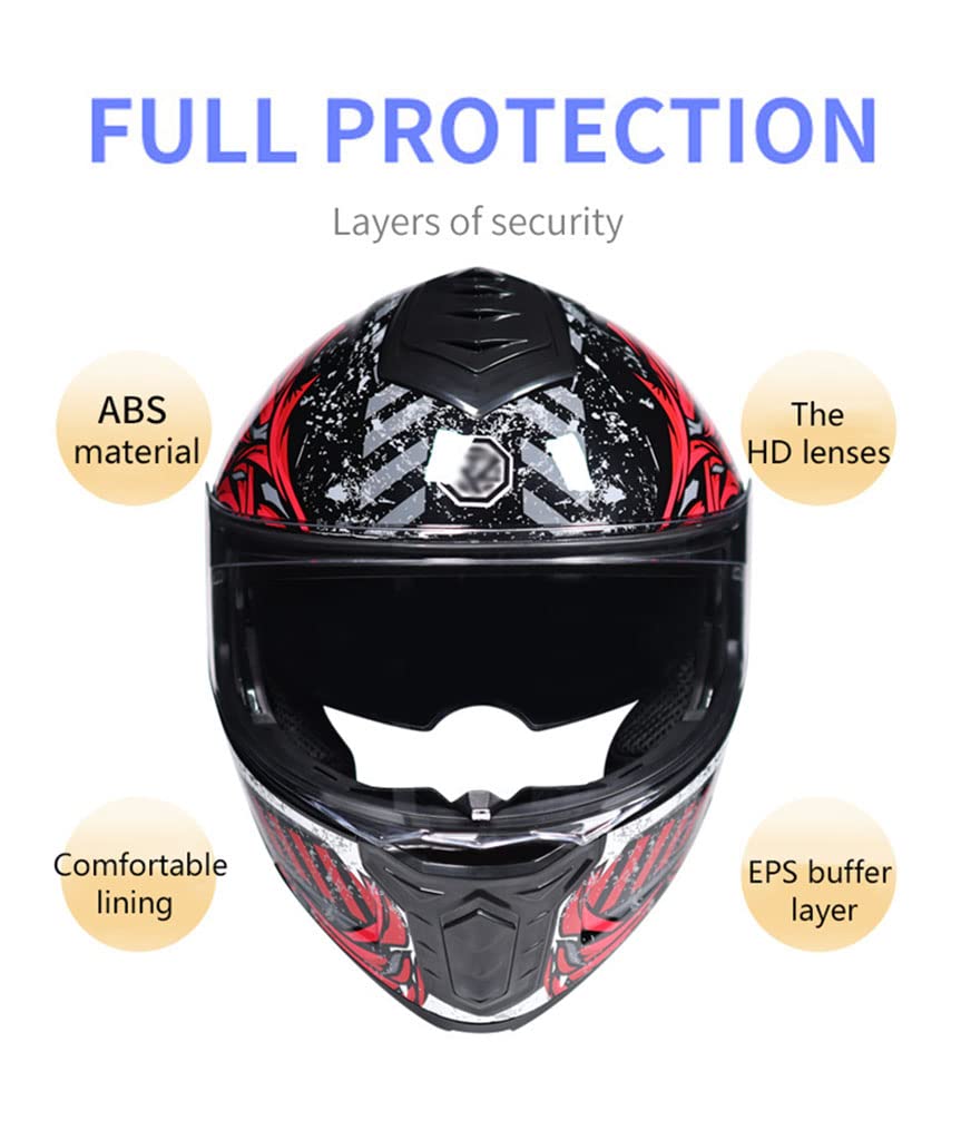 DOT Certified Cool Modular Motorcycle Full Face Helmets with Dual Visor, Adults Men Women Flip up Motorbike Cool Girls Helmet for Street Dirt Bike ATV Motocross Racing Protection Helmet -G-XXXL