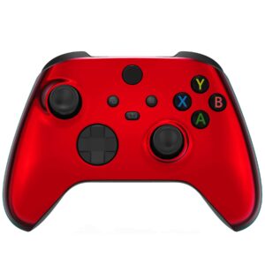 eXtremeRate Chrome Red Replacement Side Rails + Back Shell + Faceplate for Xbox Series X/S Controller