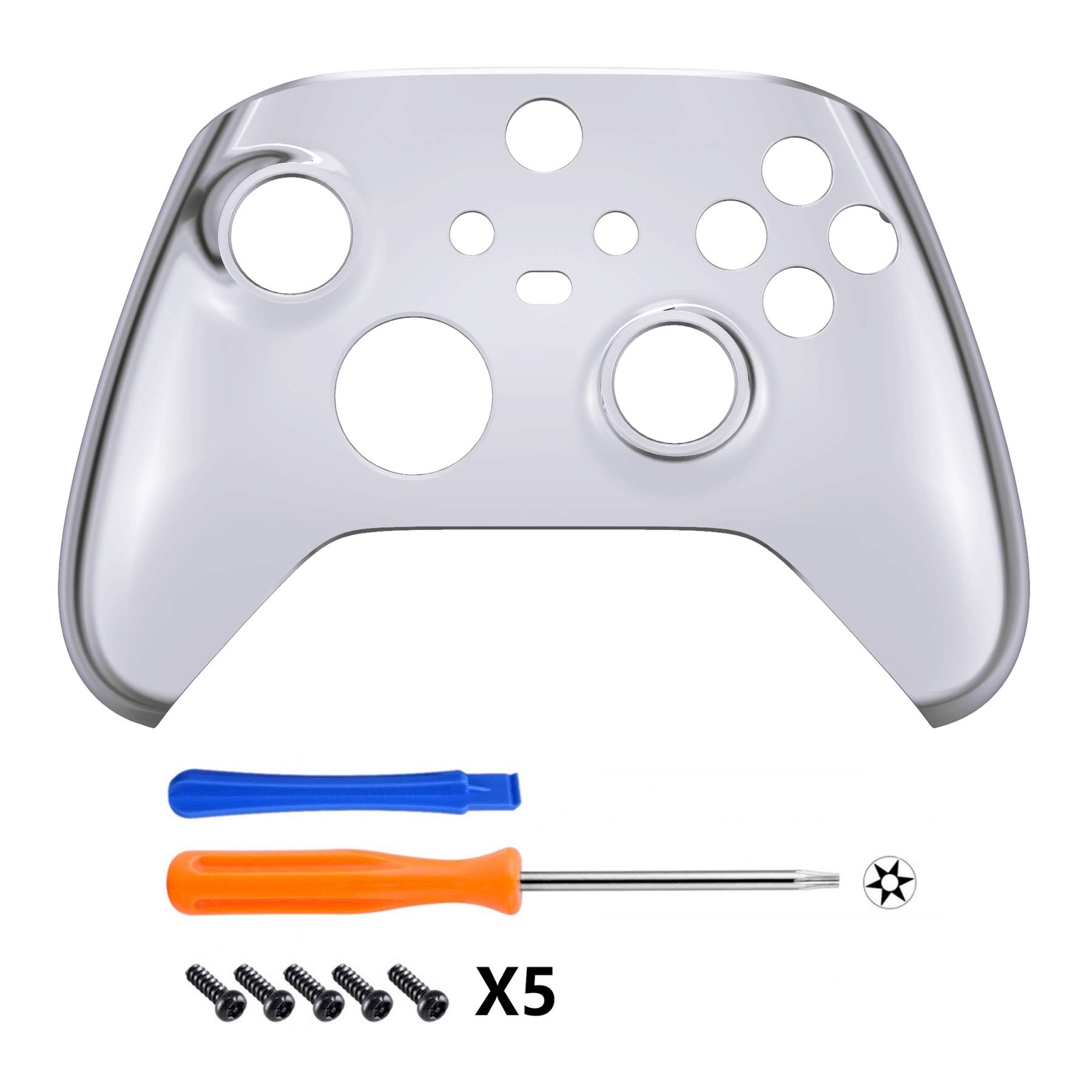 eXtremeRate Chrome Silver Replacement Side Rails + Back Shell + Faceplate for Xbox Series X/S Controller