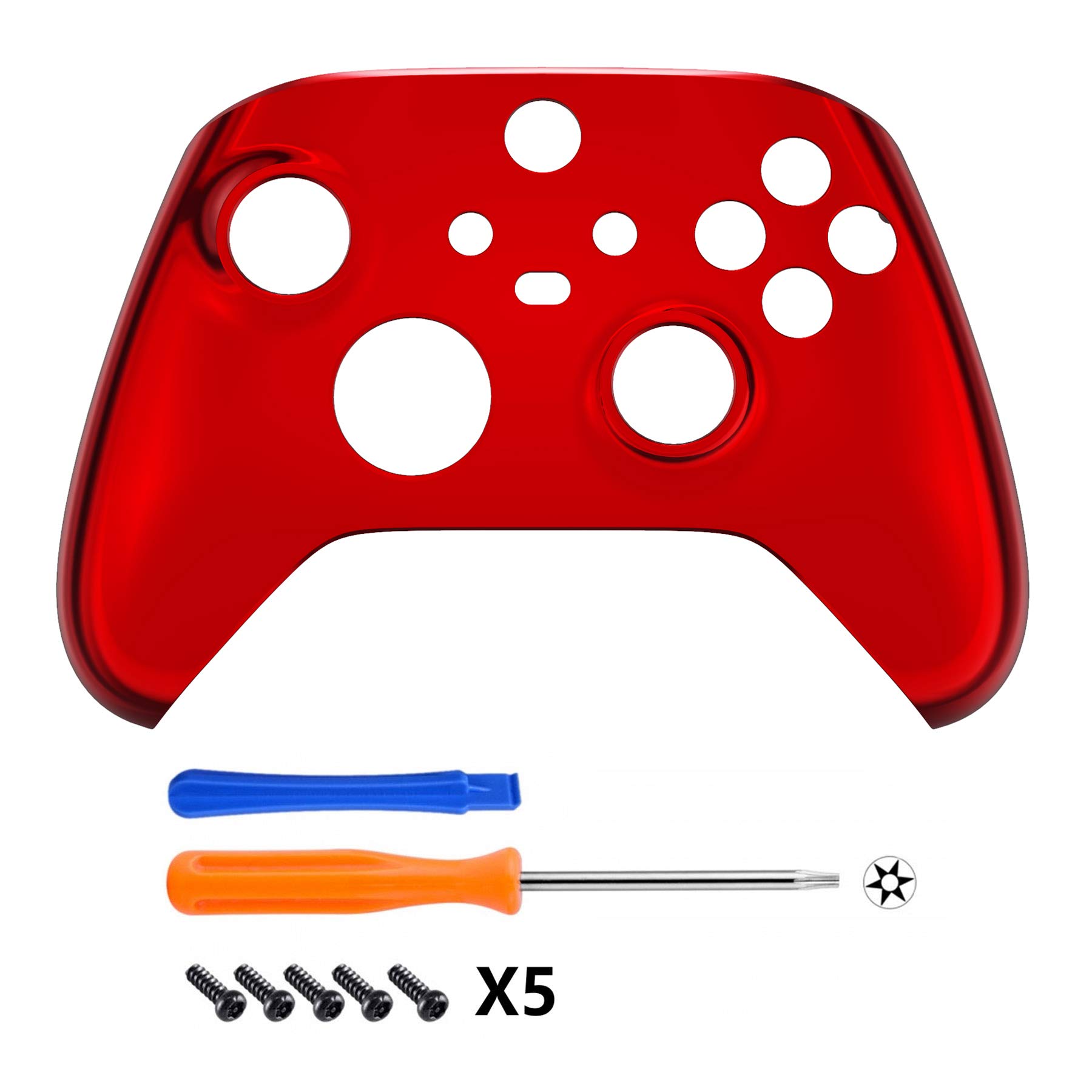 eXtremeRate Chrome Red Replacement Side Rails + Back Shell + Faceplate for Xbox Series X/S Controller