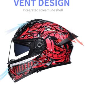 DOT Certified Cool Modular Motorcycle Full Face Helmets with Dual Visor, Adults Men Women Flip up Motorbike Cool Girls Helmet for Street Dirt Bike ATV Motocross Racing Protection Helmet -G-XXXL