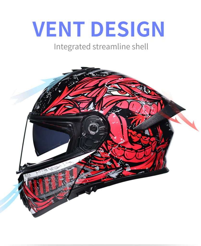 DOT Certified Cool Modular Motorcycle Full Face Helmets with Dual Visor, Adults Men Women Flip up Motorbike Cool Girls Helmet for Street Dirt Bike ATV Motocross Racing Protection Helmet -G-XXXL