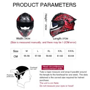 DOT Certified Cool Modular Motorcycle Full Face Helmets with Dual Visor, Adults Men Women Flip up Motorbike Cool Girls Helmet for Street Dirt Bike ATV Motocross Racing Protection Helmet -G-XXXL