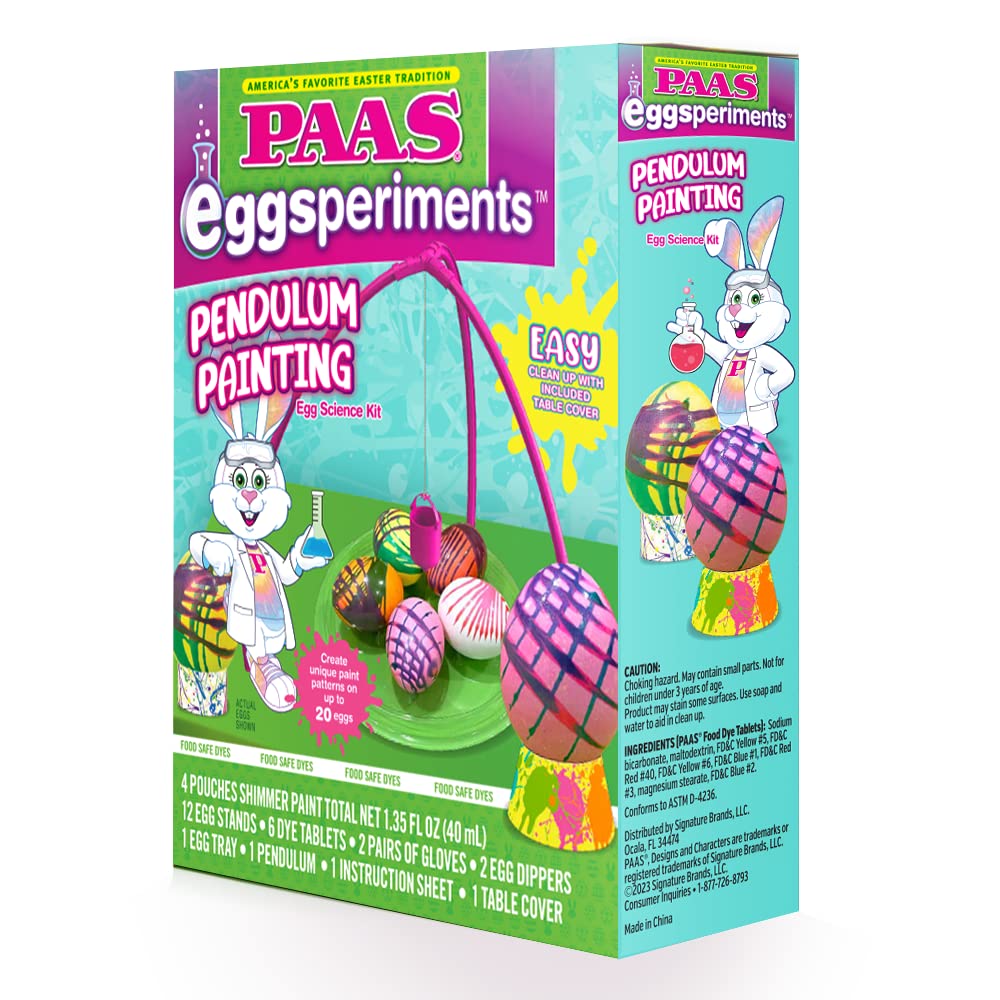 PAAS Eggsperiments: Pendulum Painting Egg Science Kit - Create Unique Paint Patterns on up to 20 Eggs! Easy Clean up with Included Table Cover, Perfect Arts and Crafts Activity for Easter