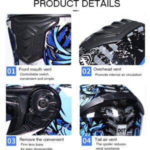 DOT Certified Cool Modular Motorcycle Full Face Helmets with Dual Visor, Adults Men Women Flip up Motorbike Cool Girls Helmet for Street Dirt Bike ATV Motocross Racing Protection Helmet -G-XXXL