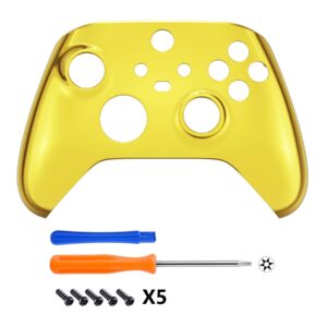 eXtremeRate Chrome Gold Replacement Side Rails + Back Shell + Faceplate for Xbox Series X/S Controller