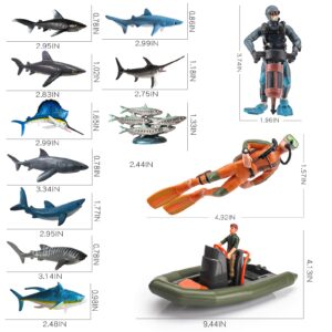 BRETOYIN 14PCS Mini Shark Toy Bath Toys Submarine Toys Scuba Diver Set Unable to Wing Up for Kids Model Educational Science Sharks Whale Figurines