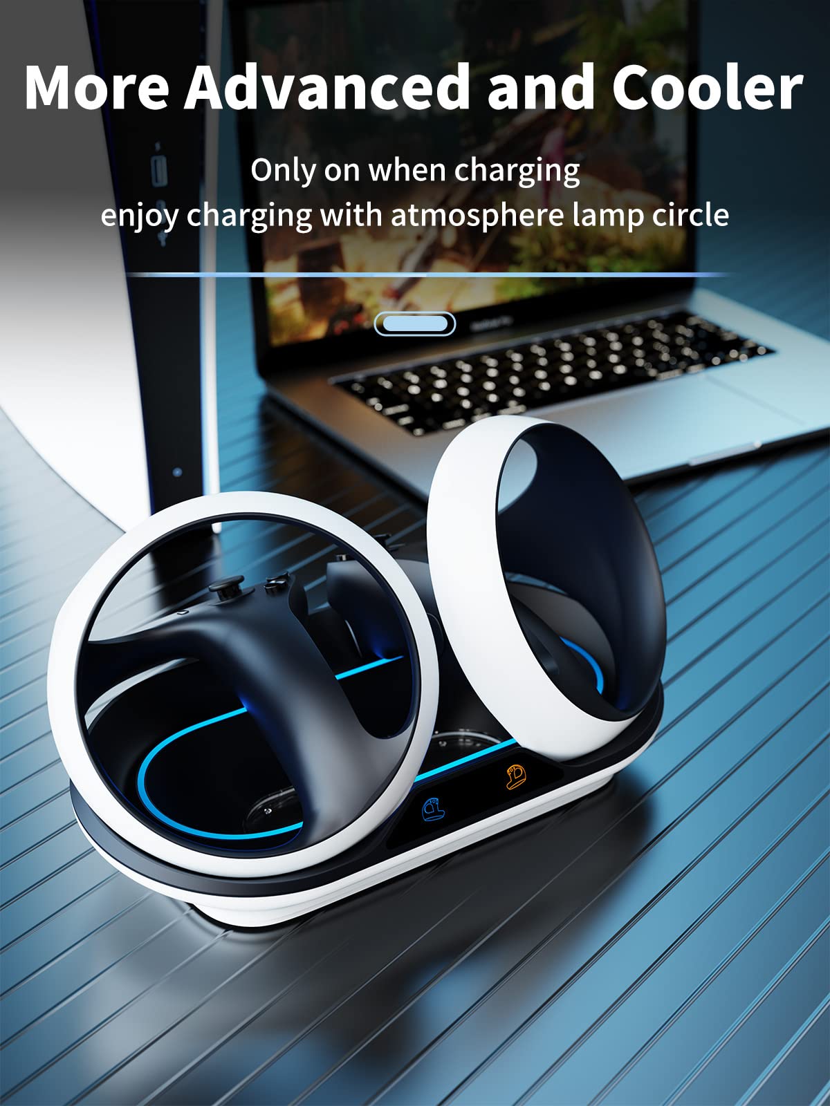 MOJOXR Magnetic Charging Station for PS VR2 Sense Controllers and Lens Cover for PSVR2 Headset, Charging Dock with Lamp Circle and Indicators, Fast Charging Accessories Kit for PlayStation VR2