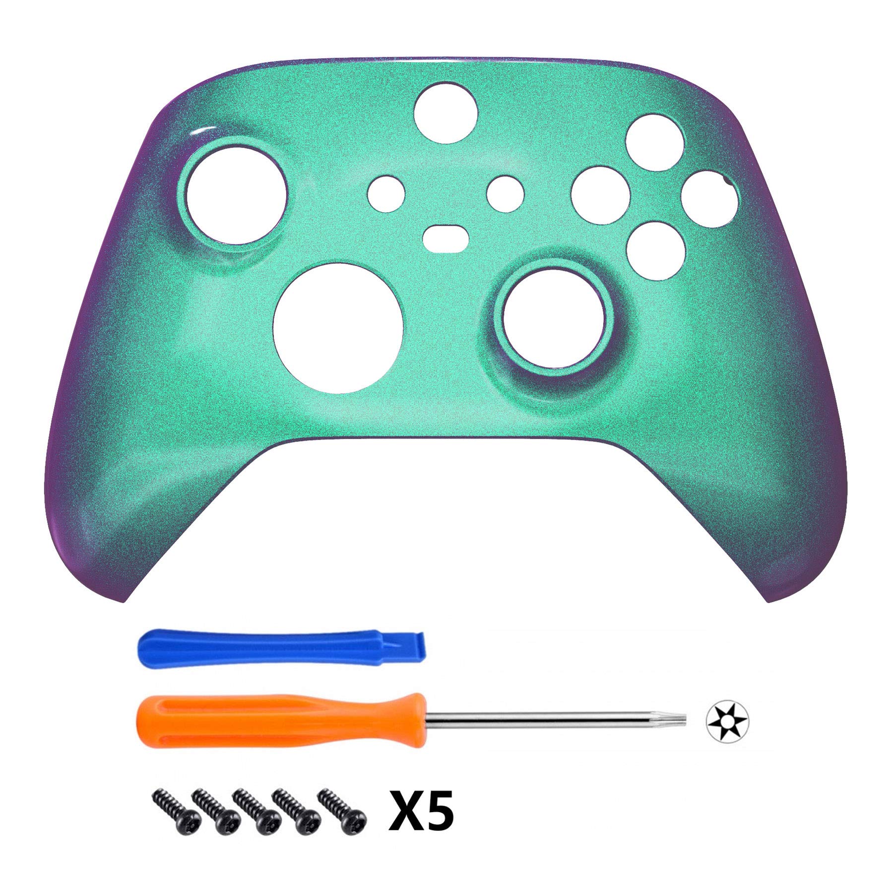 eXtremeRate Chameleon Green Purple Replacement Side Rails + Back Shell + Faceplate for Xbox Series X/S Controller