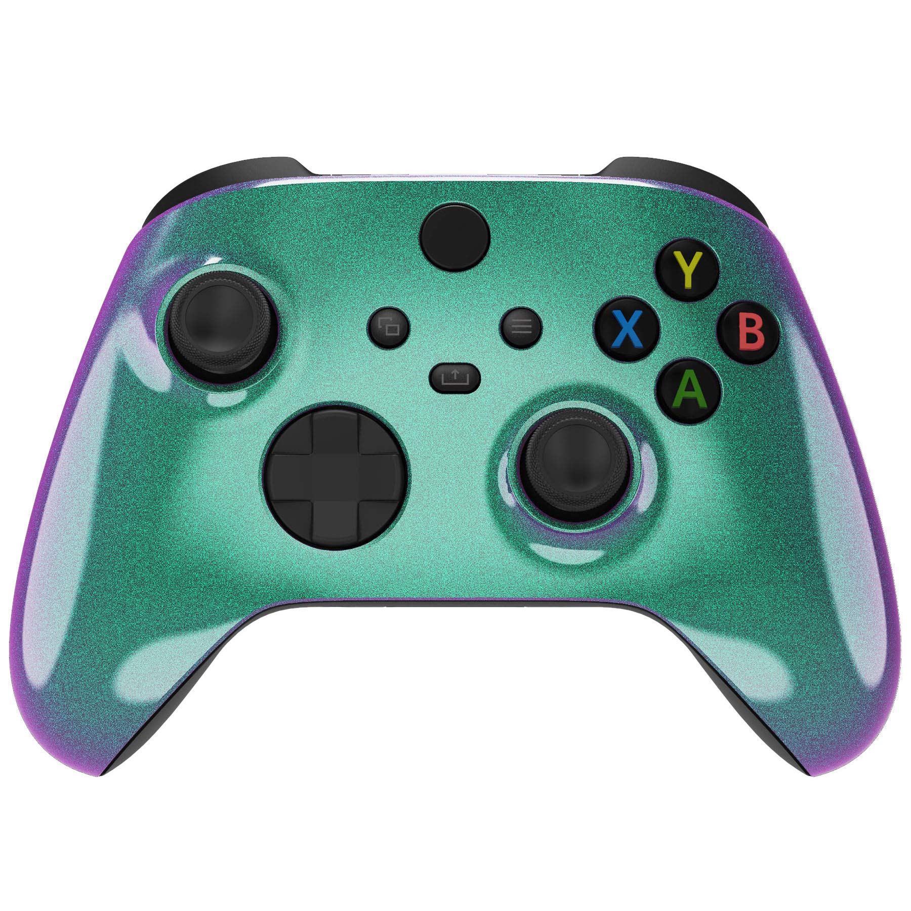 eXtremeRate Chameleon Green Purple Replacement Side Rails + Back Shell + Faceplate for Xbox Series X/S Controller