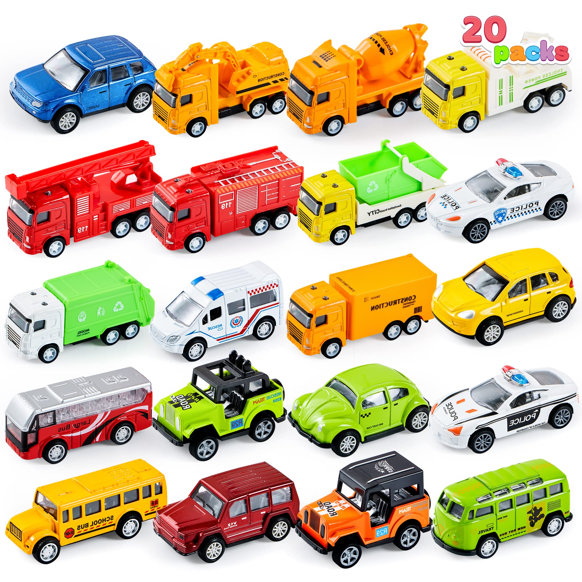 JOYIN 38 Piece Pull Back City Cars, Die Cast Metal Toy Cars, Vehicle Set for Toddlers, Kids Play Cars, Cars for Girls and Boys, Child Party Favors, Kids Best Gifts