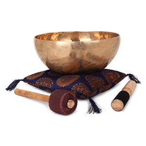 Devyom Himalayan Sound Healing Singing Bowl Meditation Hand Hammared Plain Golden Bengali Bowls With Cushion Striker And Drum Stick Size Dia 28 Cm