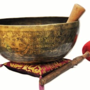 11" Finest Meditation Mantra carved Singing bowl, Etching Tibetan Art Singing Bowl With Drum Stick Cushions and Mallet,Bowls from tibet