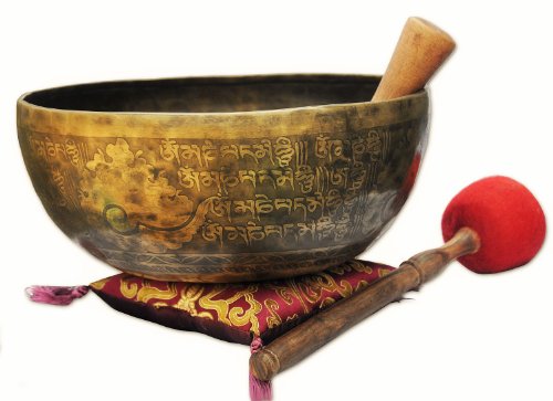 11" Finest Meditation Mantra carved Singing bowl, Etching Tibetan Art Singing Bowl With Drum Stick Cushions and Mallet,Bowls from tibet