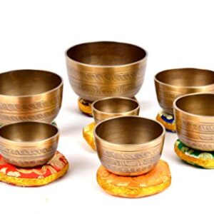 Tibetan Set of 7 Chakra Meditation Singing Bowl For Healing Prayer,Yoga With Mallet & Cushion (TH-SING-1078SET7)