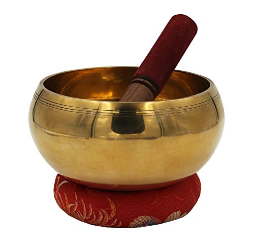 Devyom Tibetan Extra Large Heavy Meditation Ring Gong Hammer Mark Singing Bowl With Mallet and Silk Cushion