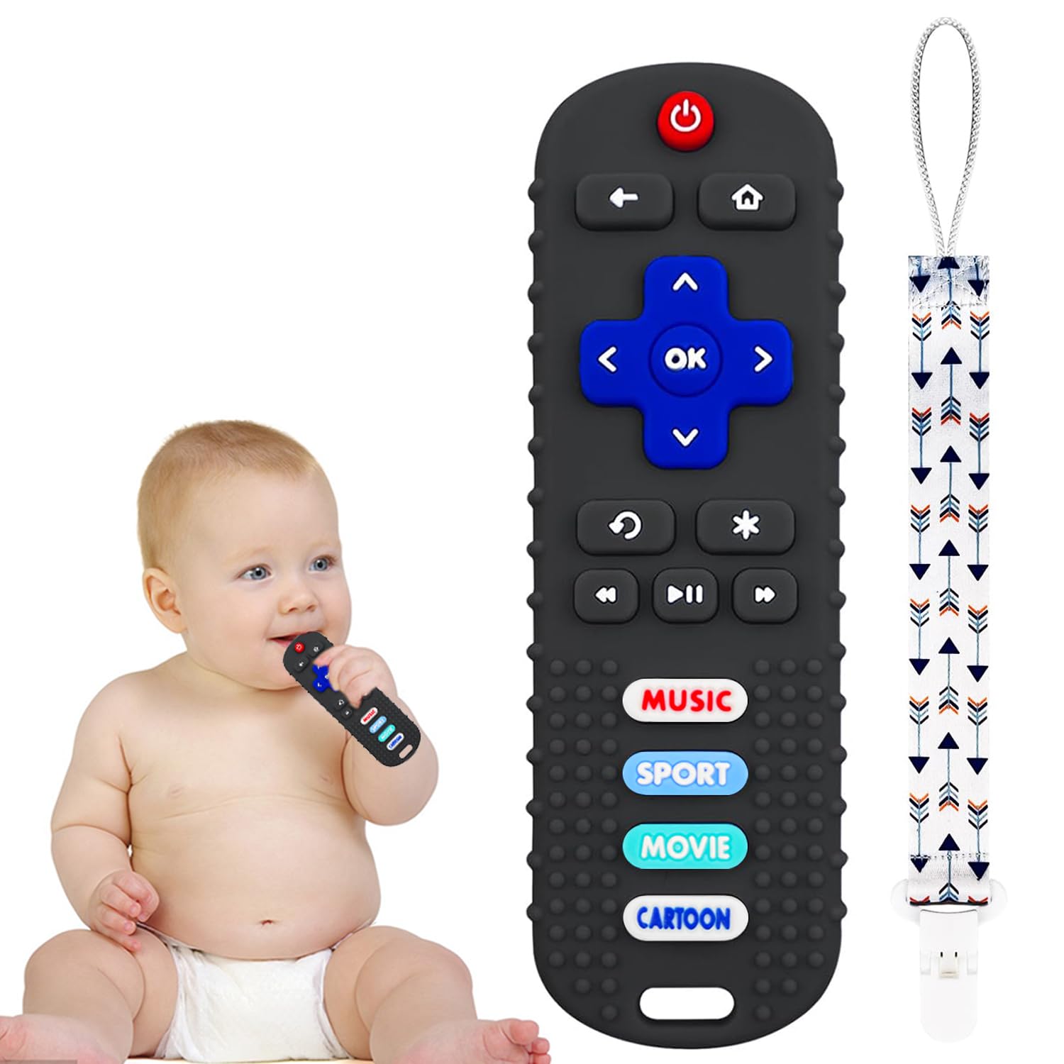 Silicone Baby Remote Teether Toys,Teether Remote Control Toy Teething for Baby,Teething Toys for Babies(Black)