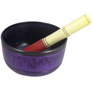 hand painted metal tibetan singing bowl purple - 6.5" musical instrument for meditation mallet - for meditation and healing