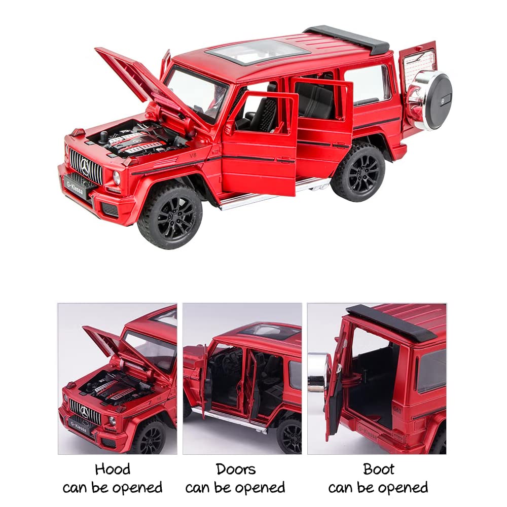 iLooboo Alloy Collectible Red Benz G63 AMG Toy Vehicle Pull Back Die-Cast Car Model with Lights and Sound