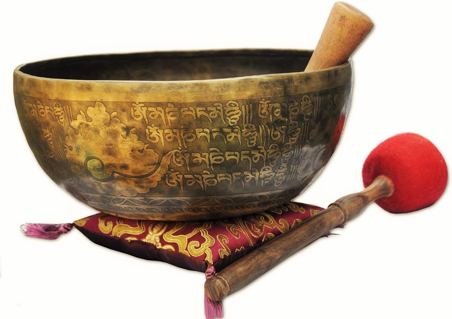 11 Inch Finest Meditation Mantra carved Singing bowl, Etching Tibetan Art Singing Bowl With Drum Stick Cushions and Mallet,Bowls from tibet