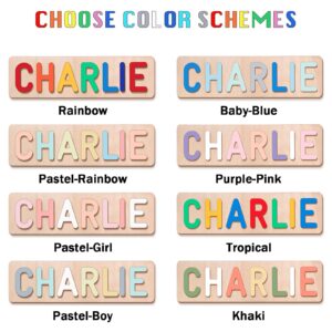 Personalized Name Puzzle for Kids Engraved Text Greetings on Back, Custom Wooden Name Signs with Pegs for Boy & Girl 1 Year Old Montessori Toys Toddler Puzzles for Newborn