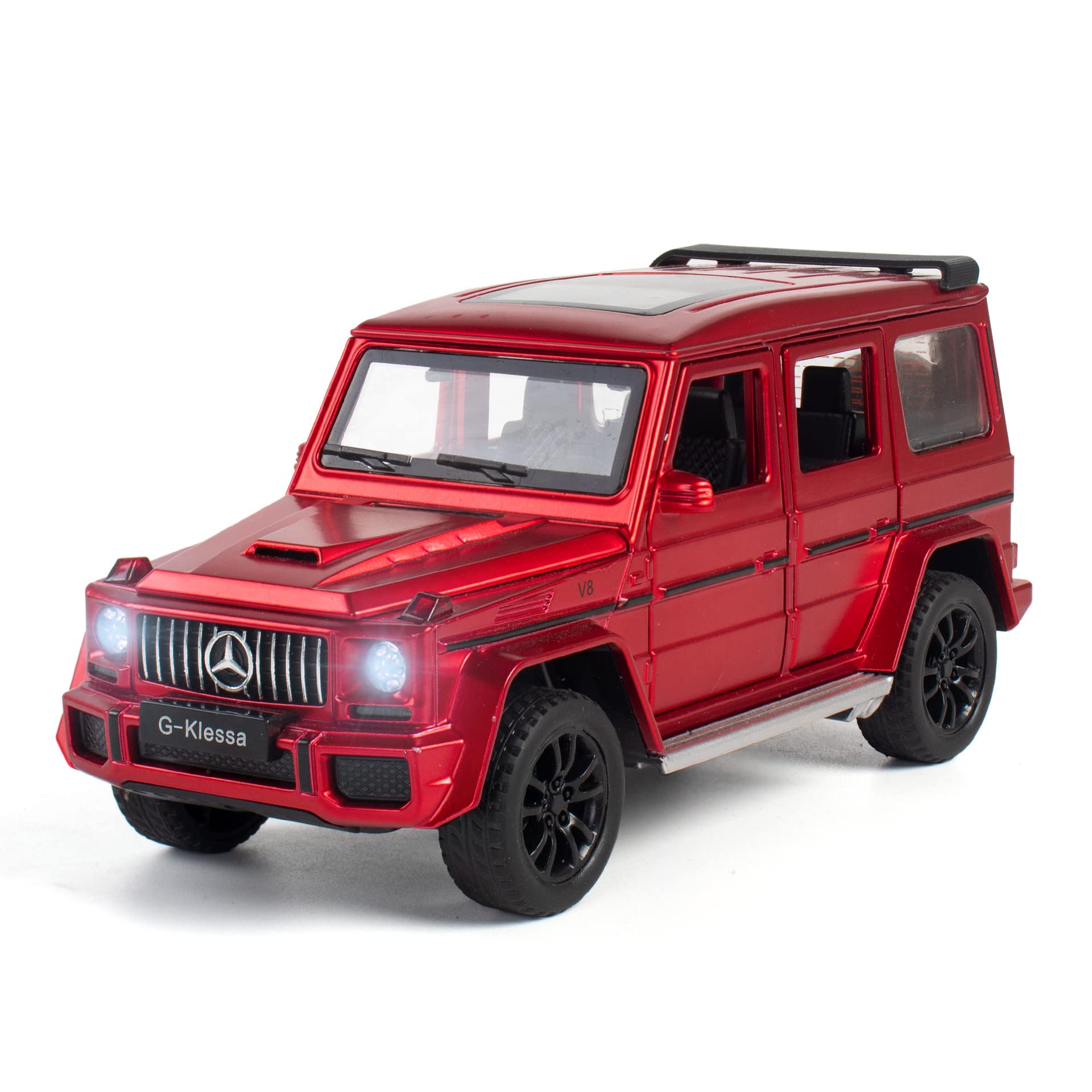 iLooboo Alloy Collectible Red Benz G63 AMG Toy Vehicle Pull Back Die-Cast Car Model with Lights and Sound