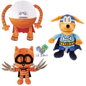 dav pilkey dog man book supa buddy action set includes merrymakers plush characters bark knight, 80-hd, cat kid, and gift book bag (a supa fan gift set to enjoy the stories and have great adventures)