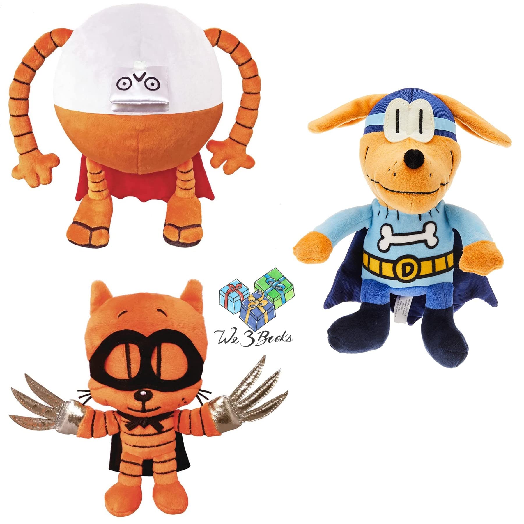 Dav Pilkey Dog Man Book Supa Buddy Action Set Includes MerryMakers Plush Characters Bark Knight, 80-HD, Cat Kid, and Gift Book Bag (A Supa Fan Gift Set to Enjoy The Stories and Have Great Adventures)