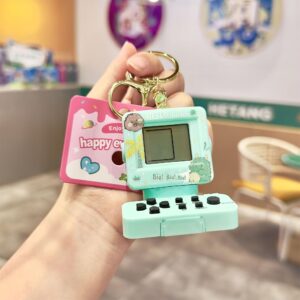 Retro Classic Game Console Pendant Keychain Playable Electronic Miniature Handheld Mini Games Machine with Keychain Ring Gift (Y5)