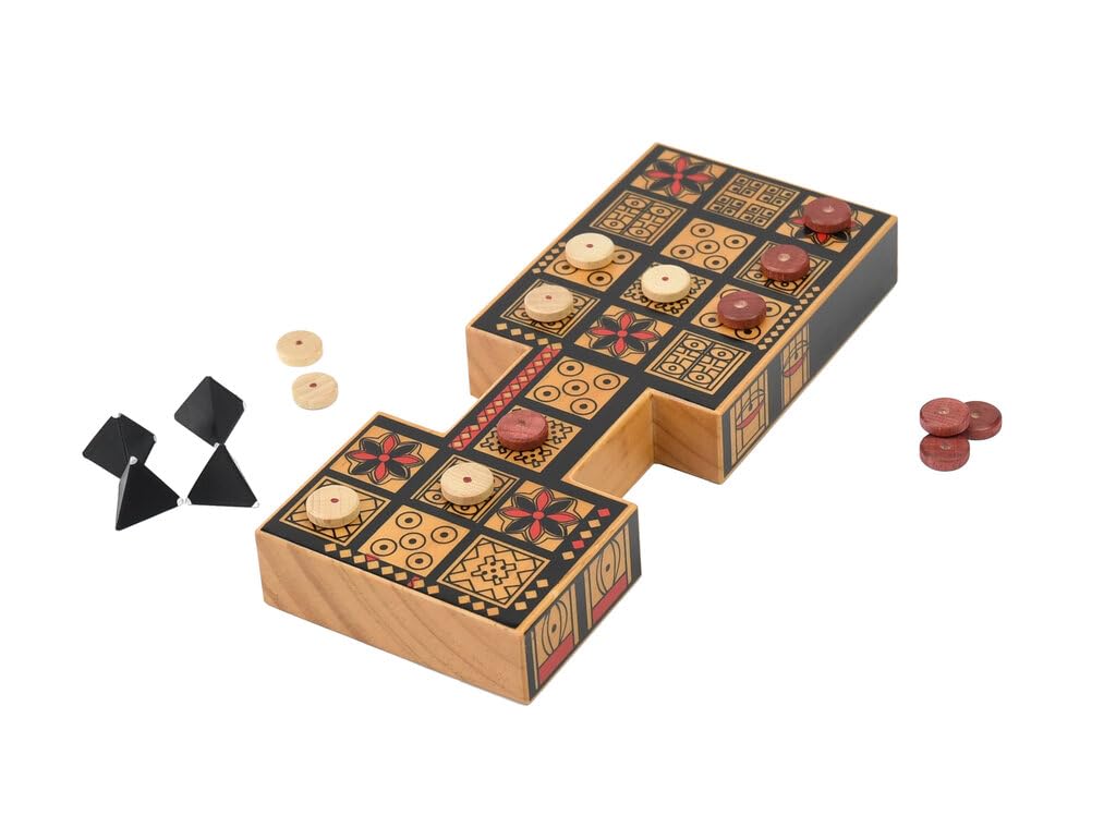 Masters Replica Royal Game of Ur Board Game with Pyramid Dice - Features Authentic Design with Solid Wood Board and Wooden Pieces