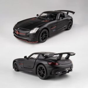 iLooboo Alloy Collectible Black Benz SLS AMG Toy Vehicle Pull Back Die-Cast Car Model with Lights and Sound