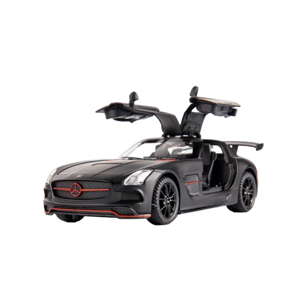 iLooboo Alloy Collectible Black Benz SLS AMG Toy Vehicle Pull Back Die-Cast Car Model with Lights and Sound