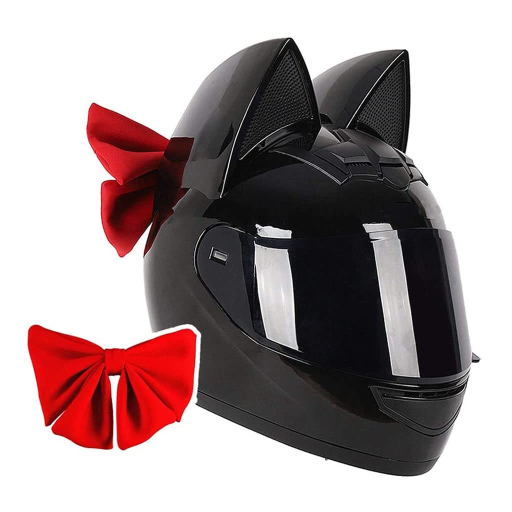 Pink Cat Ear Motorcycle Full Face Helmet, Personalized Adults Flip up Street Bike Racing Motocross ATV Couple Helmets with Bowknot DOT Certified Lightweight Sport Offroad Mountain Helmet -A-Medium